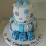Christening Blue & Silver with Blocks & Booties  5 inch on 7 inch