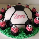 Soccer Ball Cake with Cupcakes Approx 8 inch cake with 1 dozen Petit Four Cupcakes